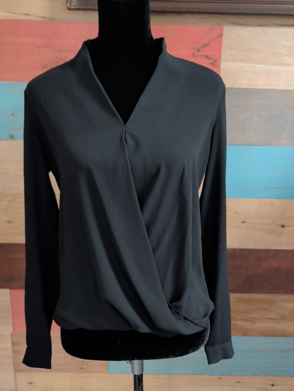 Mossimo Supply Co. Black Draped Surplice Long-Sleeve Blouse